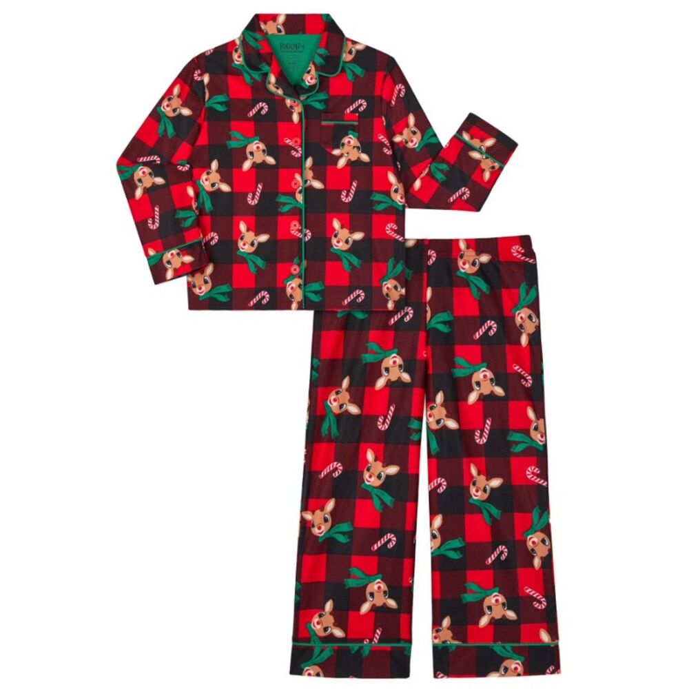 NEW Girls Sz Small Holiday Christmas RUDOLPH Red Plaid 2 Pc Pajama Lounge Set